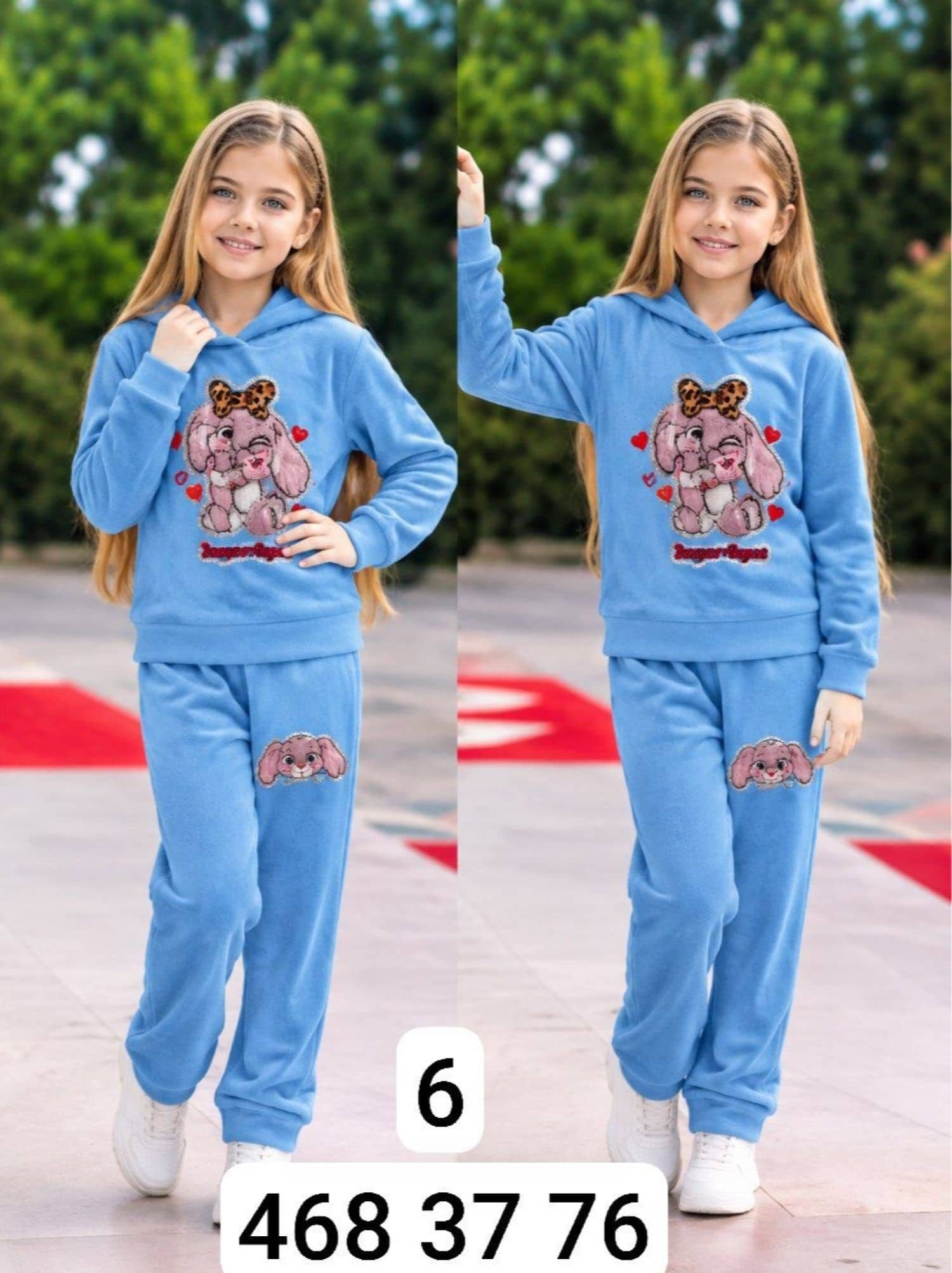 Kız Çocuk Kadife Tavşanlı Tokalı Pijama