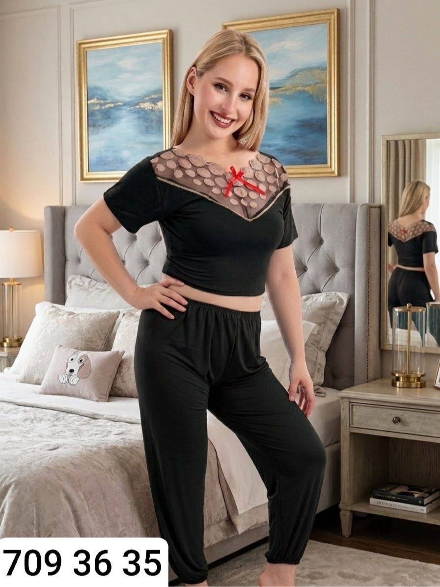 بيجامة نسائي نص كم L2427