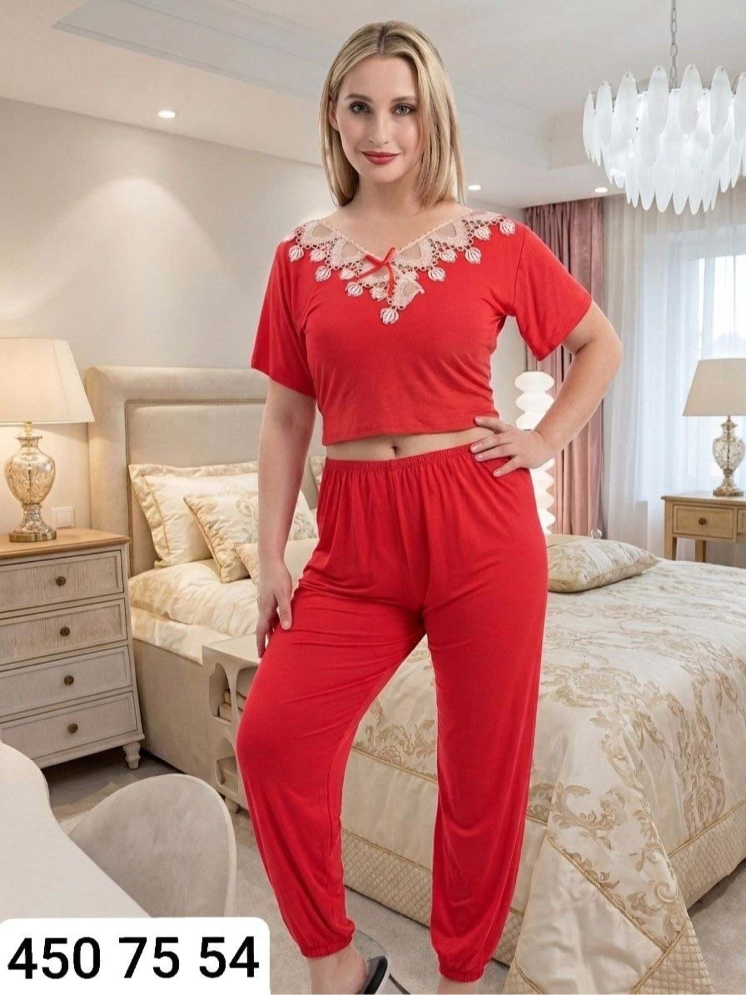بيجامة نسائي نص كم L2457 1