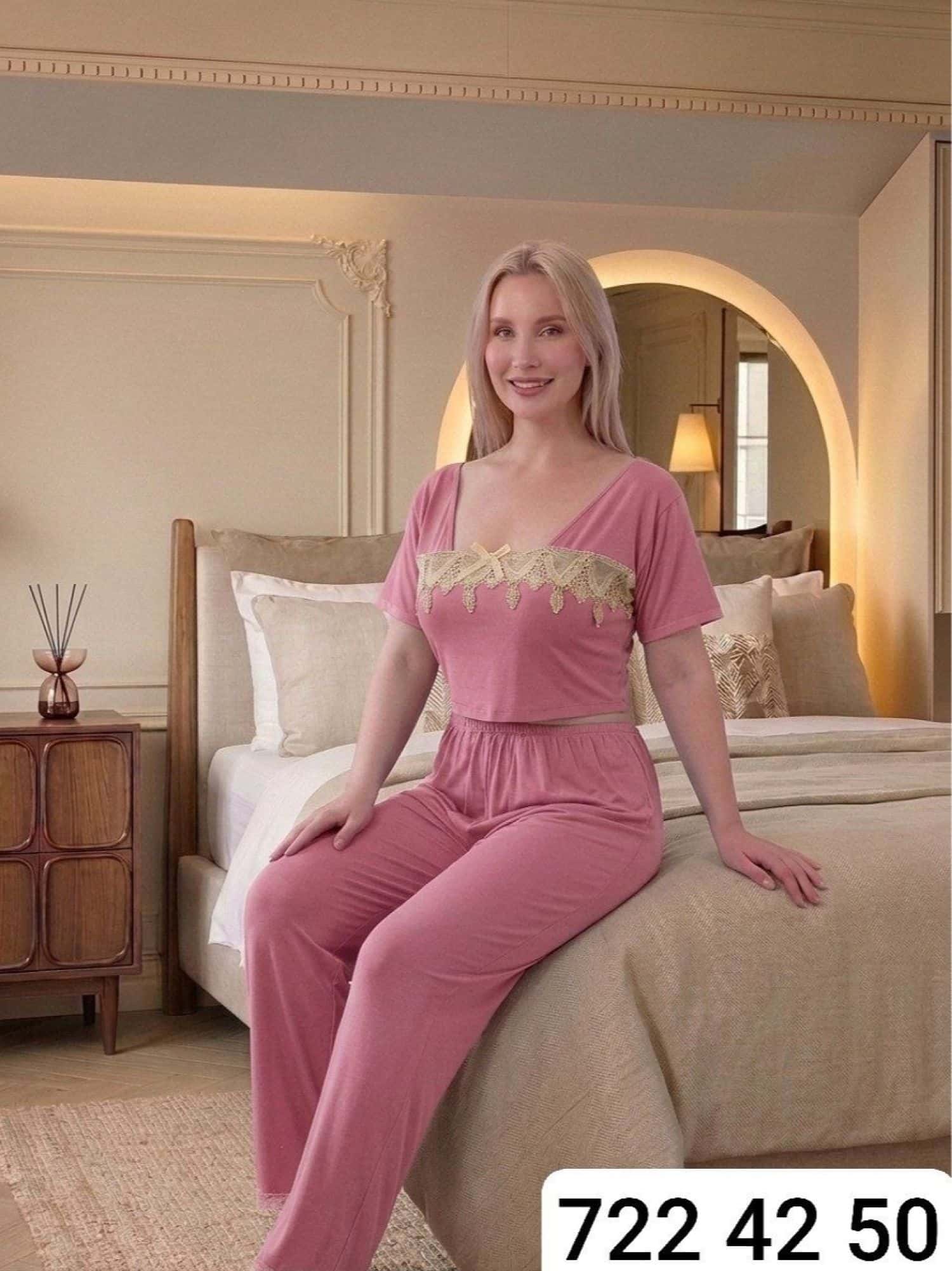 بيجامة نسائي نص كم L2435 1