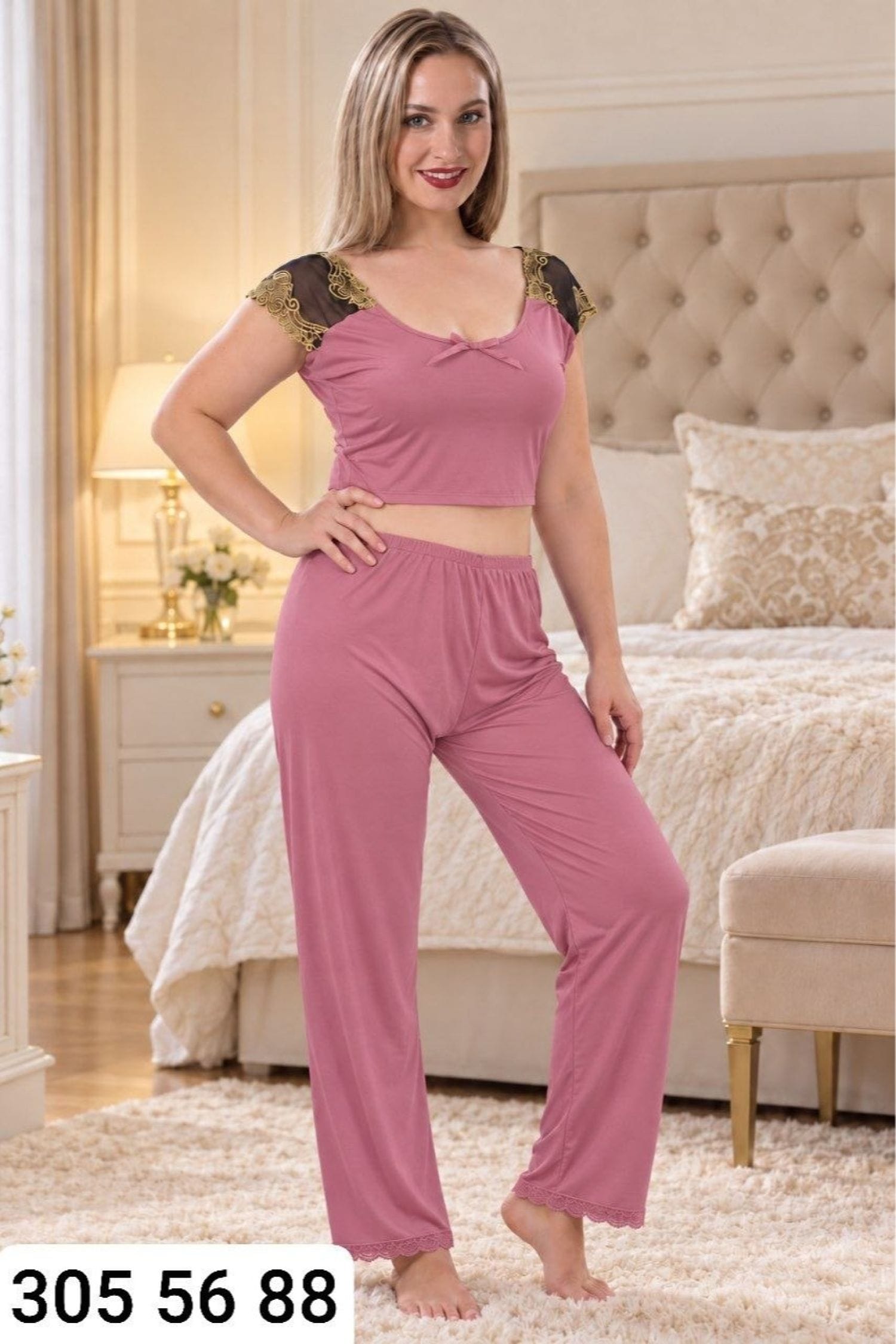 بيجامة نسائي نص كم L2433