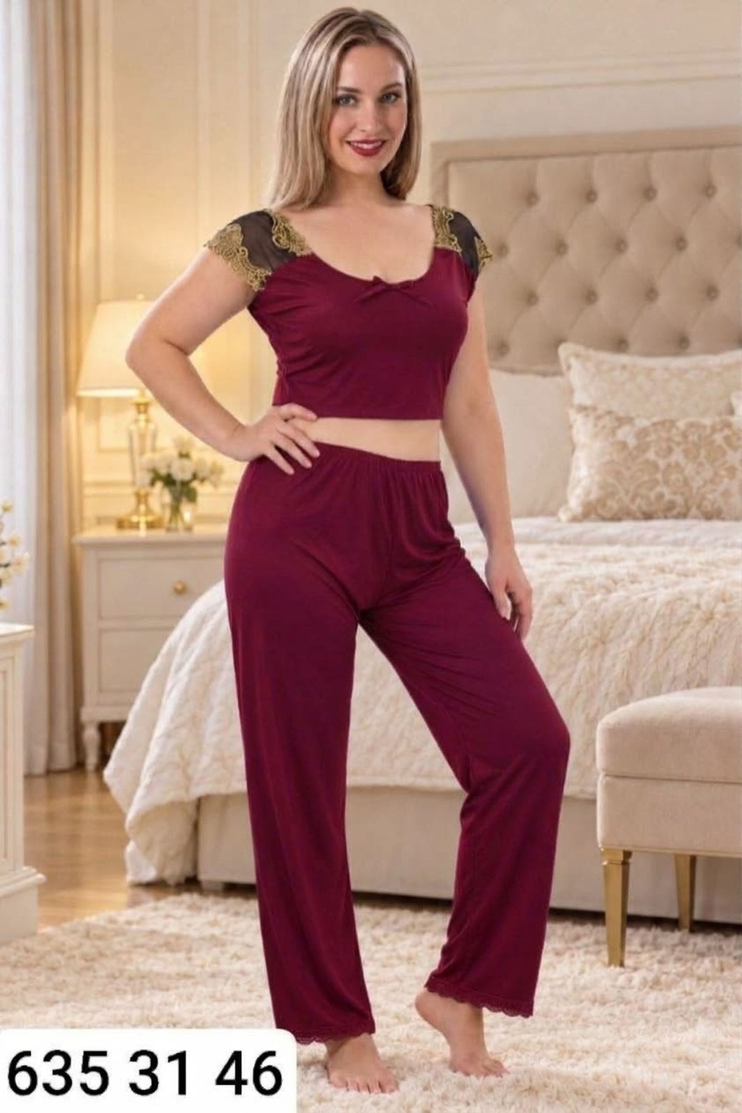 بيجامة نسائي نص كم L2433