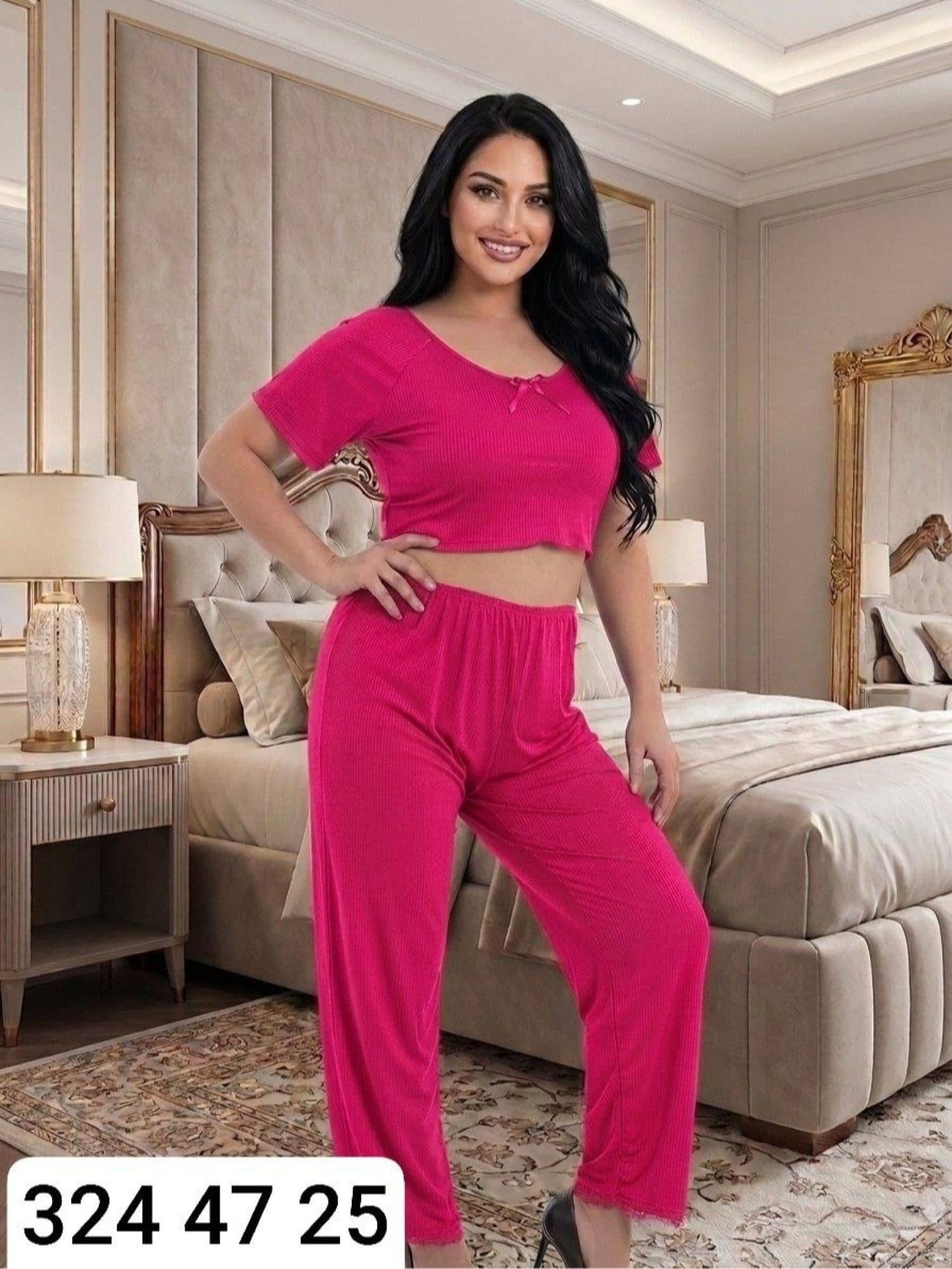 بيجامة نسائي نص كم L2434