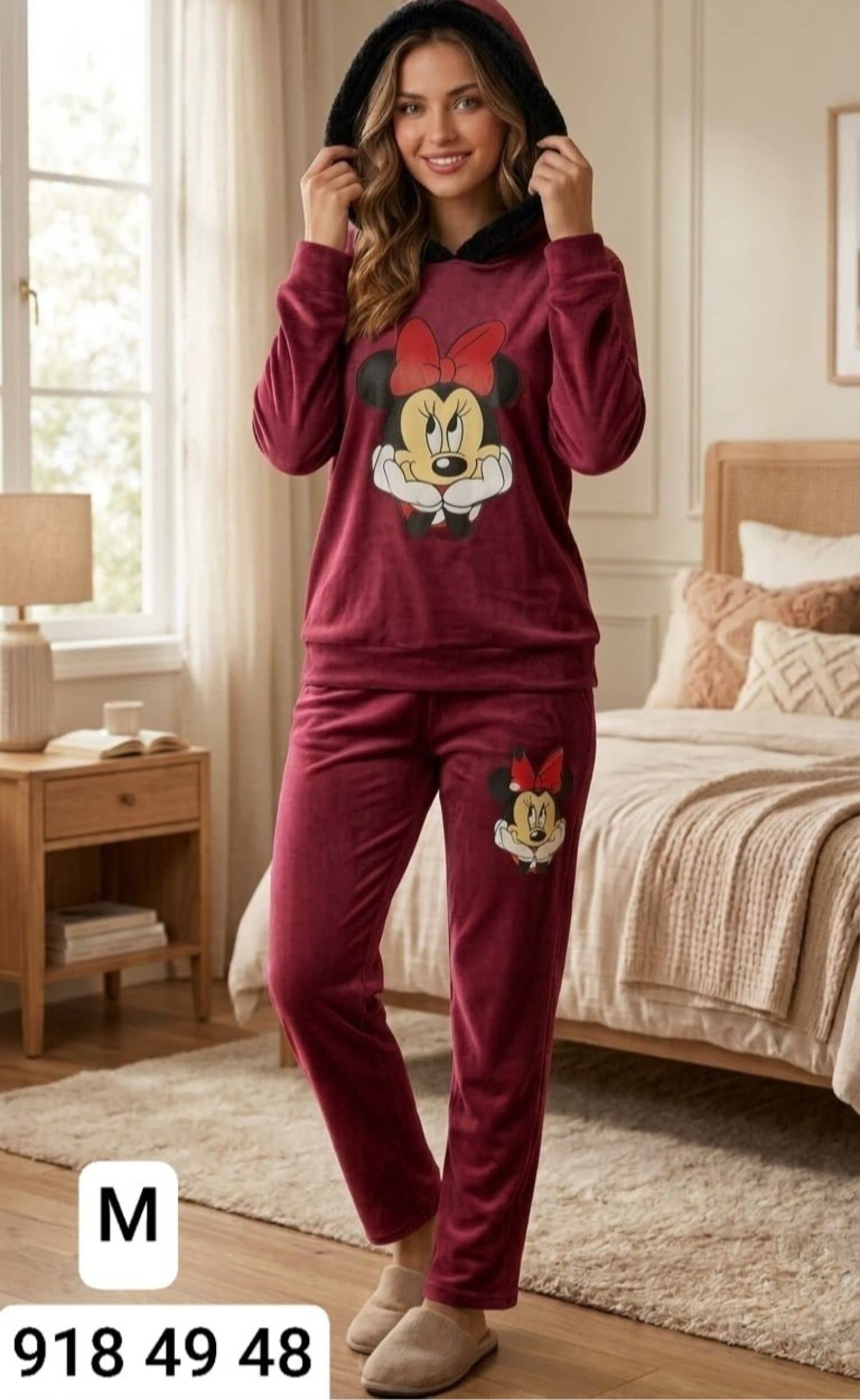 Karışık Kapüşonlu Kadife Pijama BA