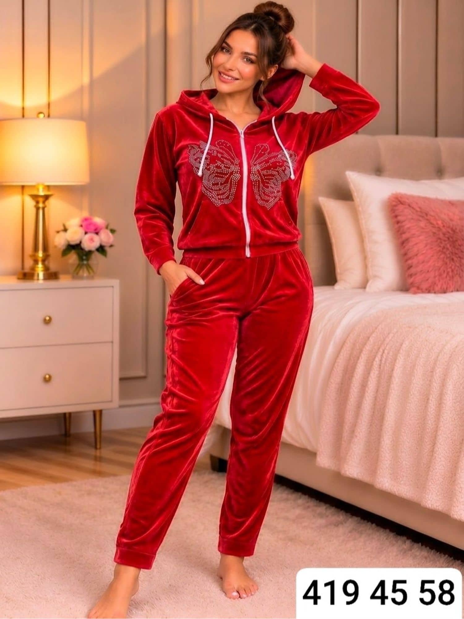 Elmas Kelebek Kadife Pijama