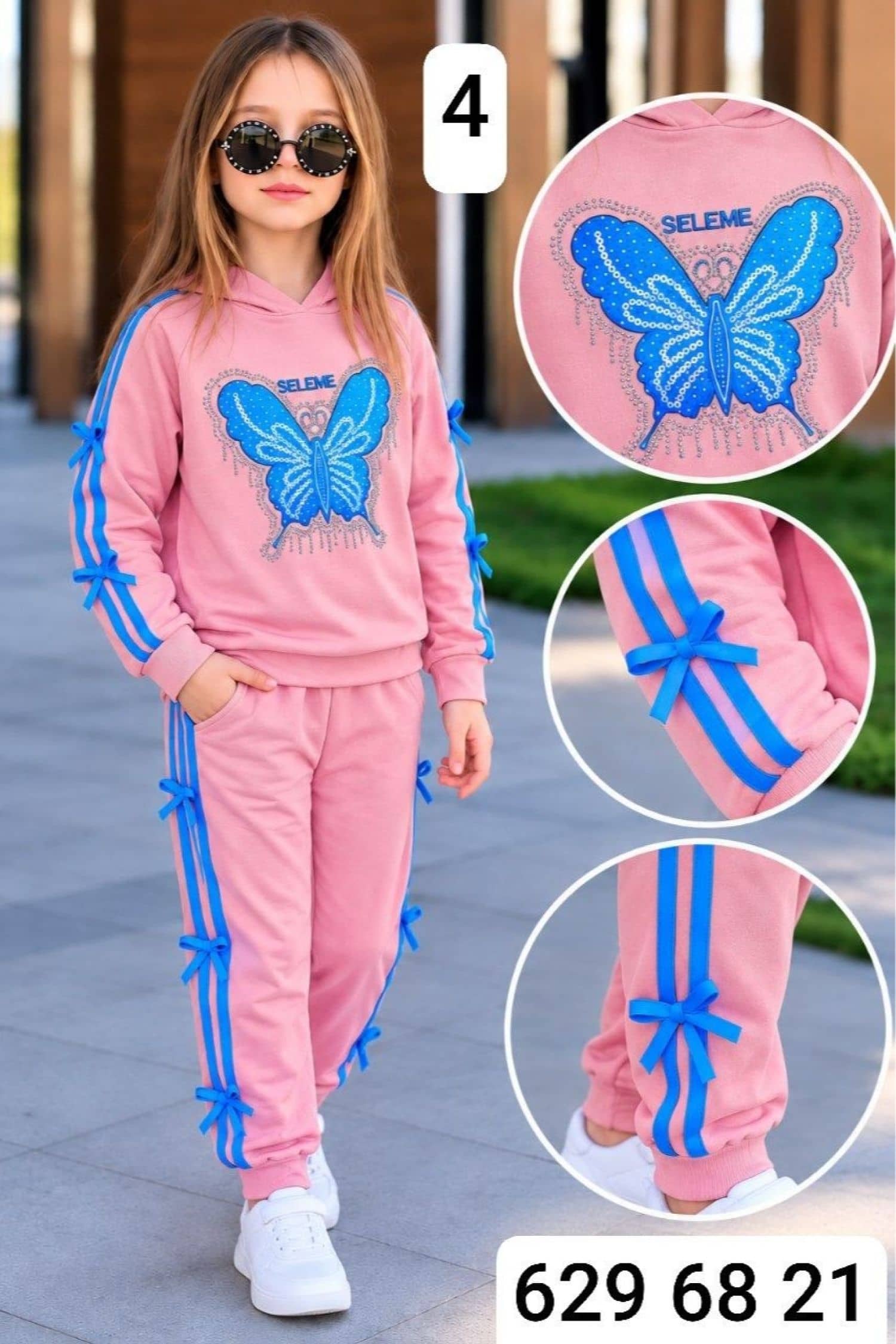 Kız Çocuk Kelebekli Kapüşonlu Pijama SE