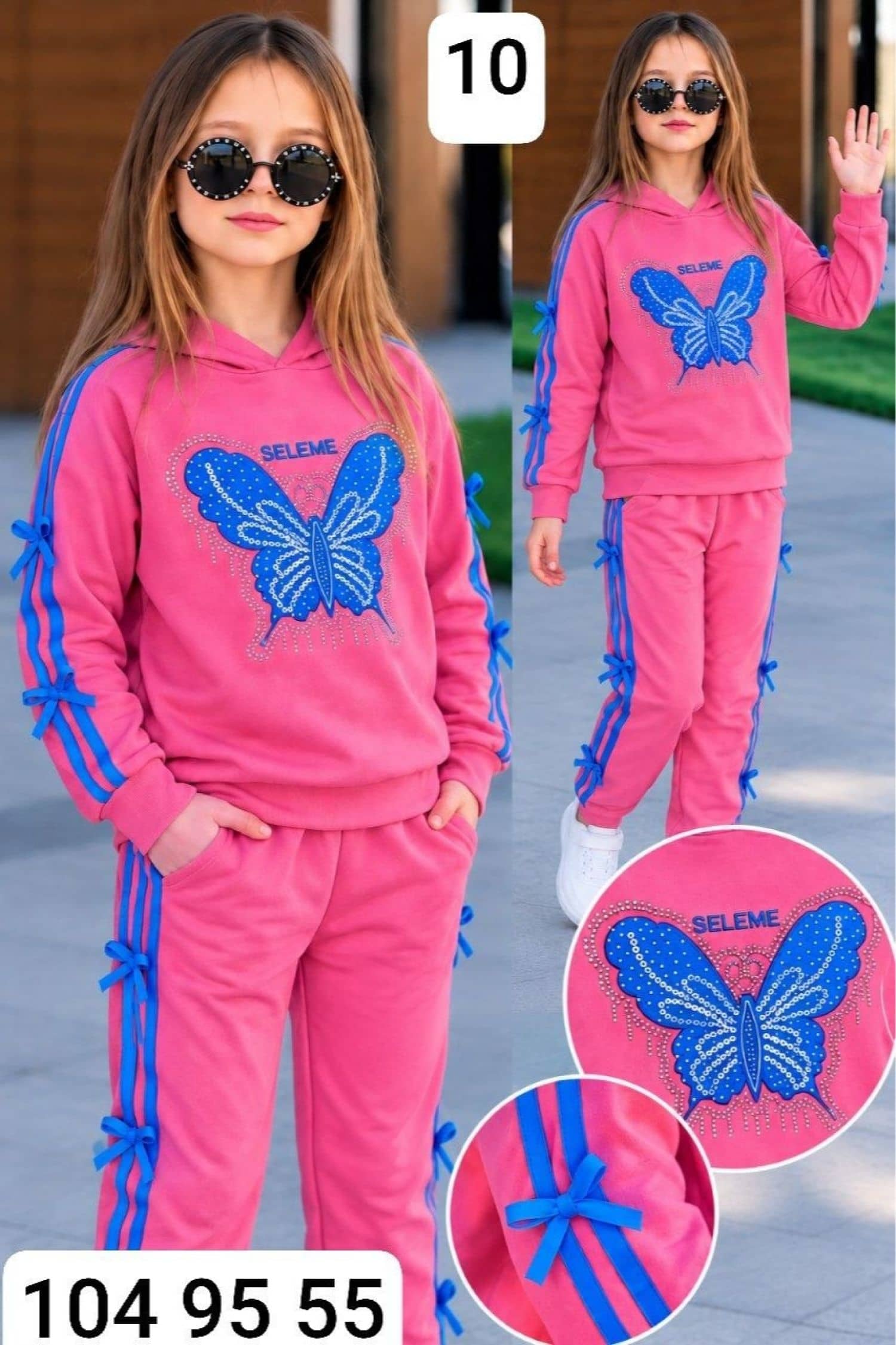 Kız Çocuk Kelebekli Kapüşonlu Pijama SE