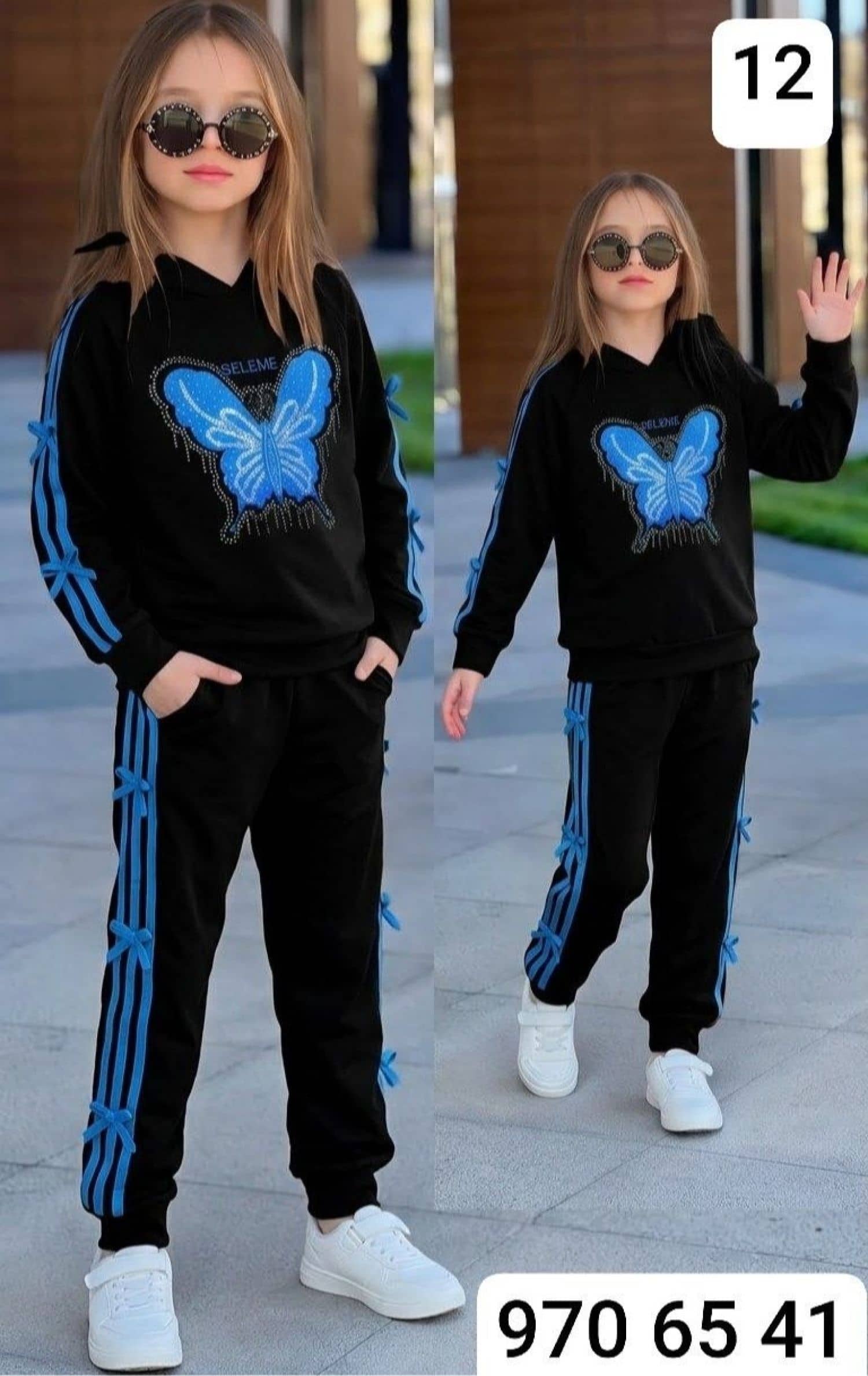 Kız Çocuk Kelebek Kapüşonlu Pijama SE
