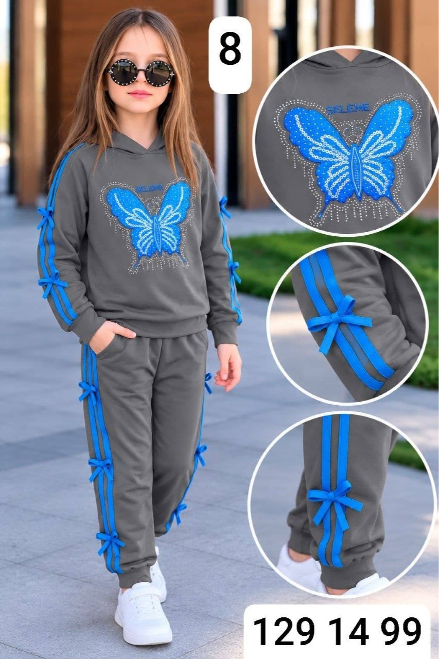 Kız Çocuk Kelebek Kapüşonlu Pijama SE