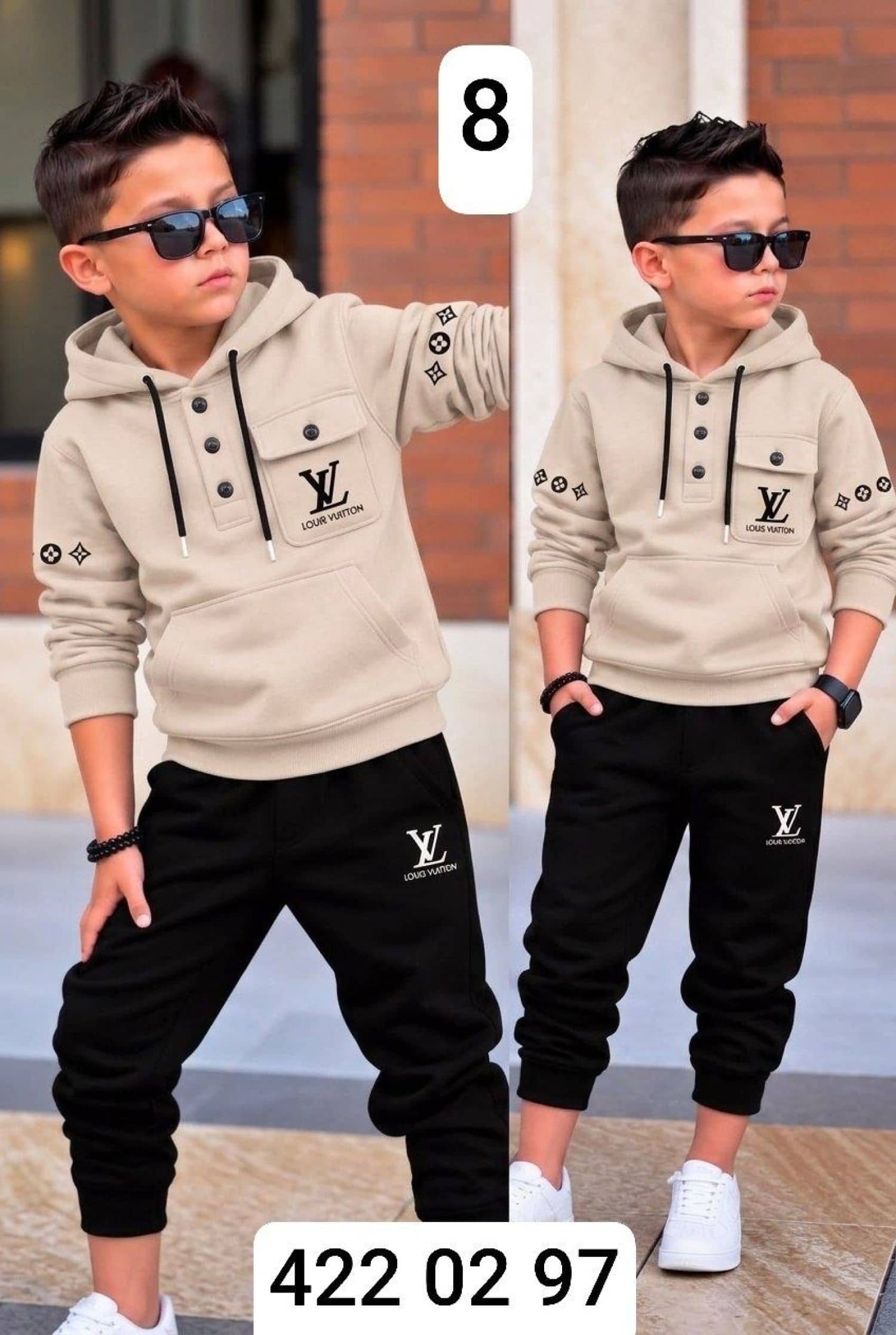Erkek Çocuk Kapüşonlu LV Pijama