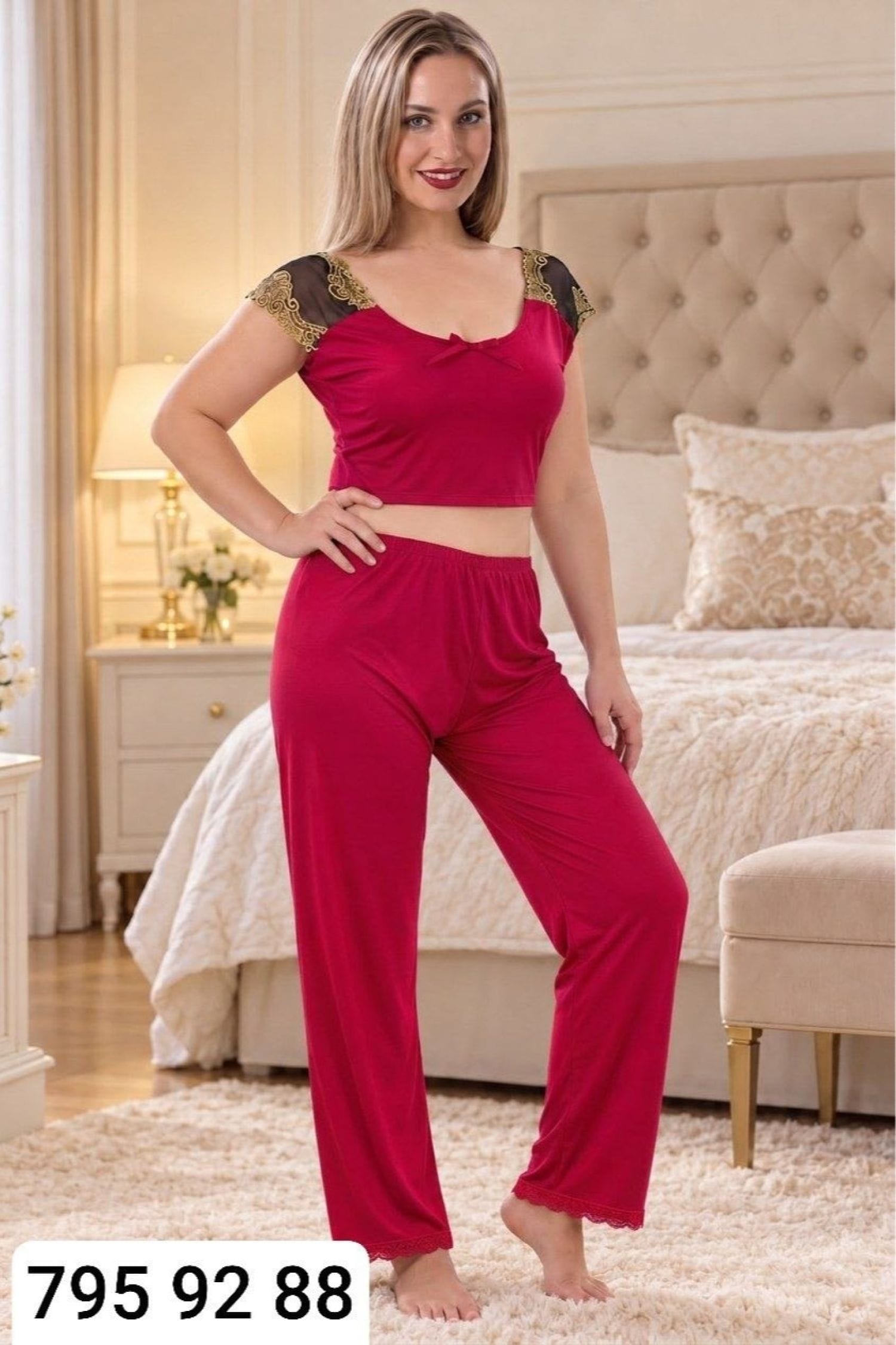 بيجامة نسائي نص كم L2433