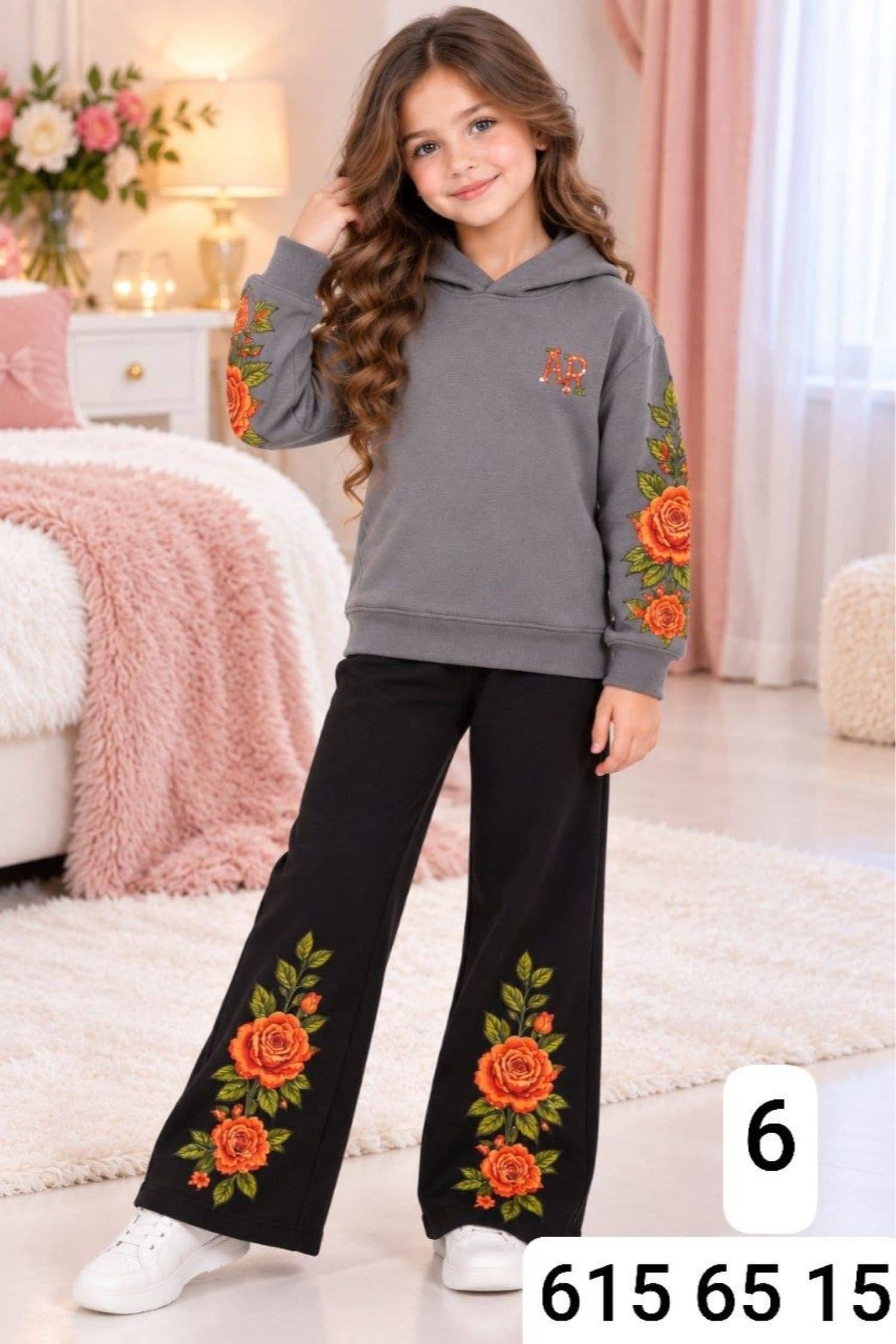 Kız Çocuk Omuzu Çiçekli Pijama