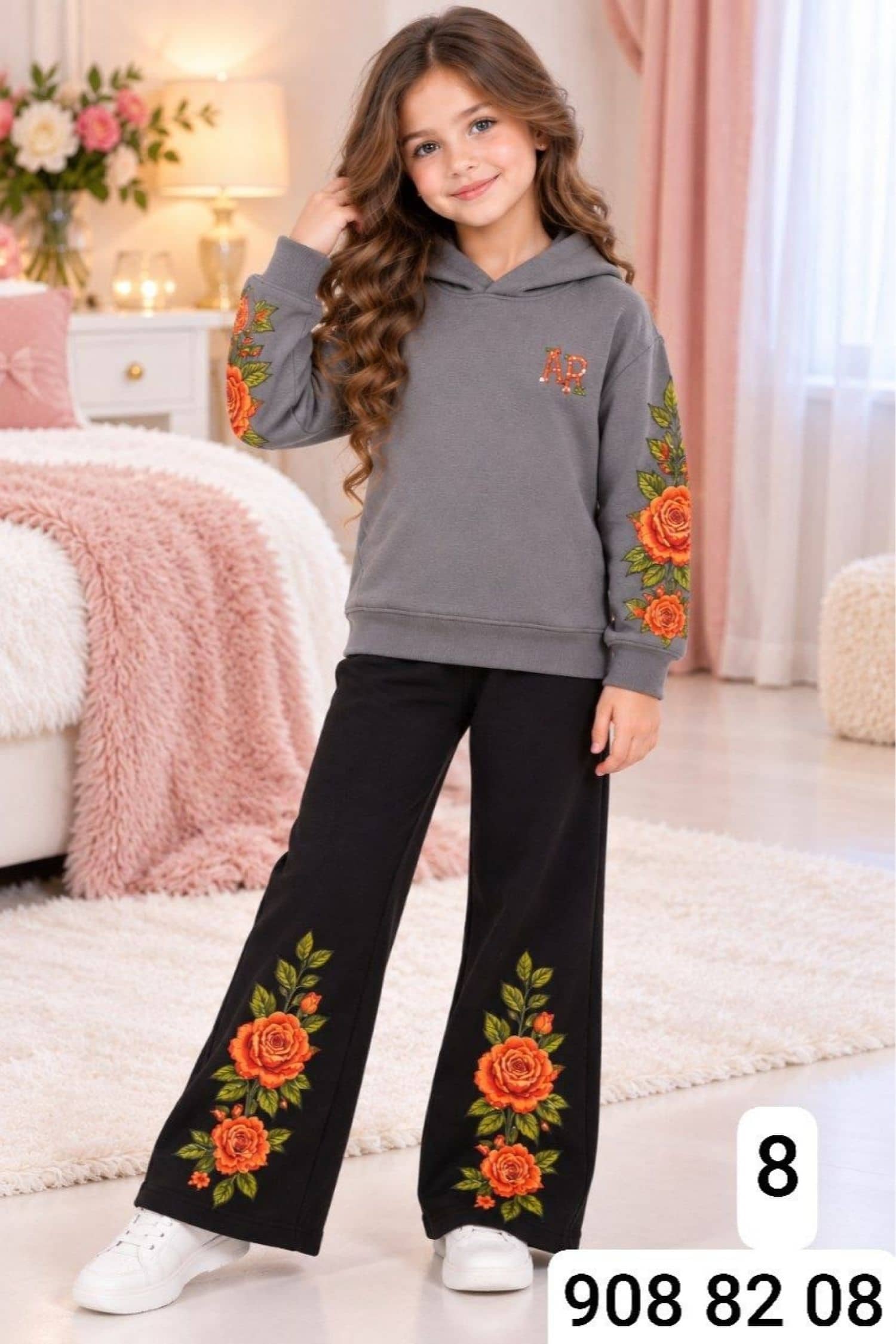 Girls' Floral Shoulder Pajamas