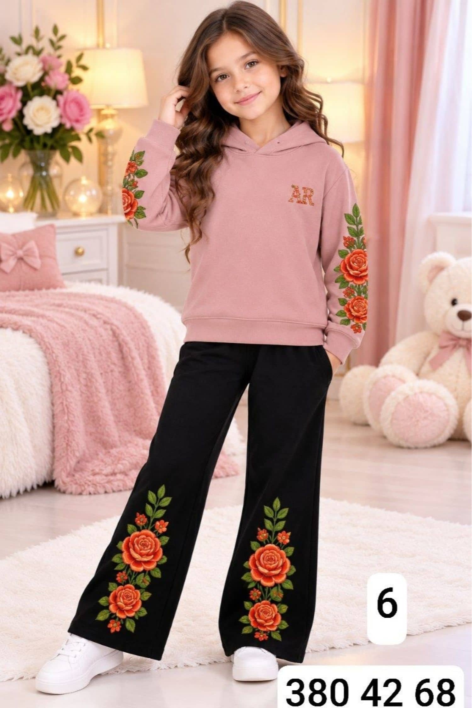 Girls' Floral Shoulder Pajamas