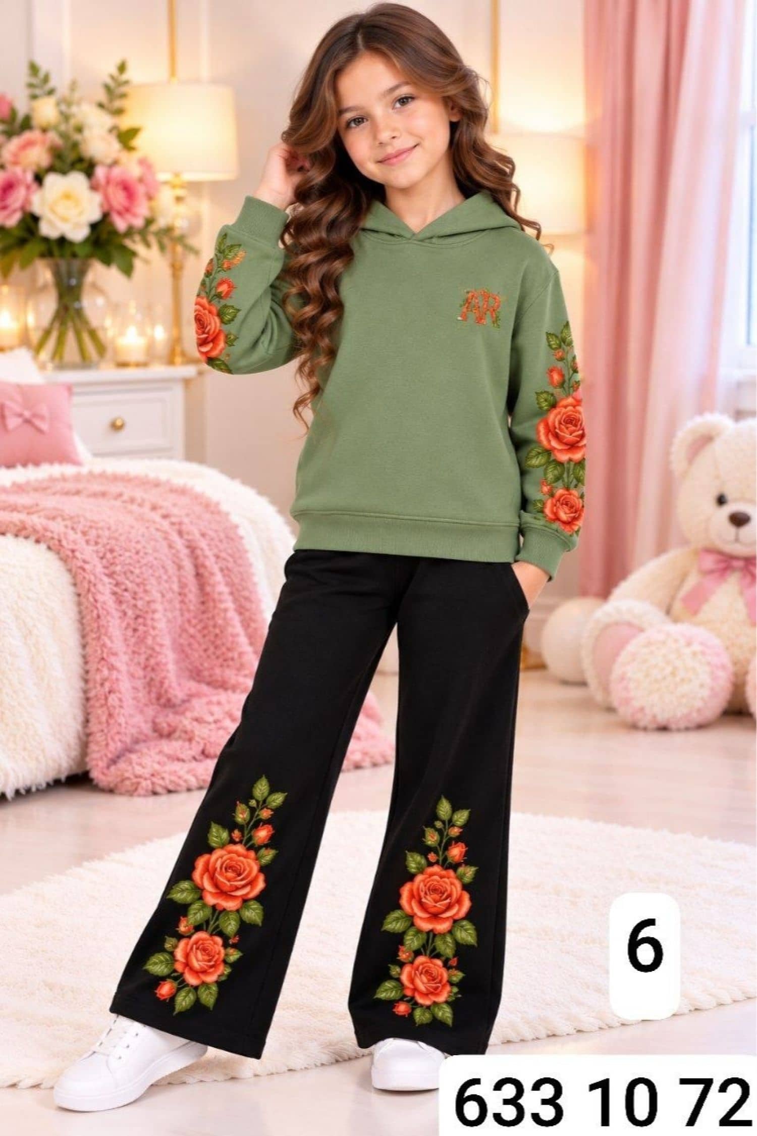 Kız Çocuk Omuzu Çiçekli Pijama