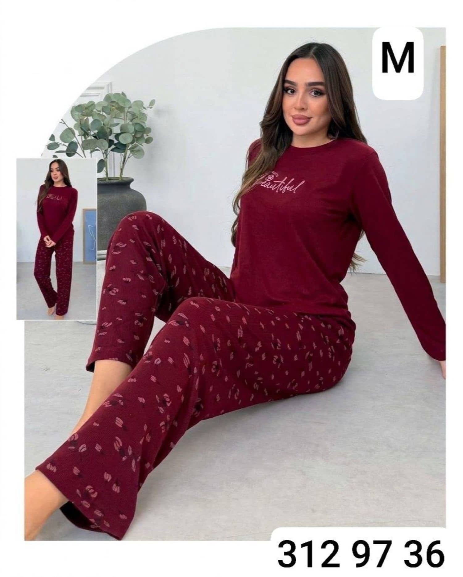 بيجامة كم محزز M-02000
