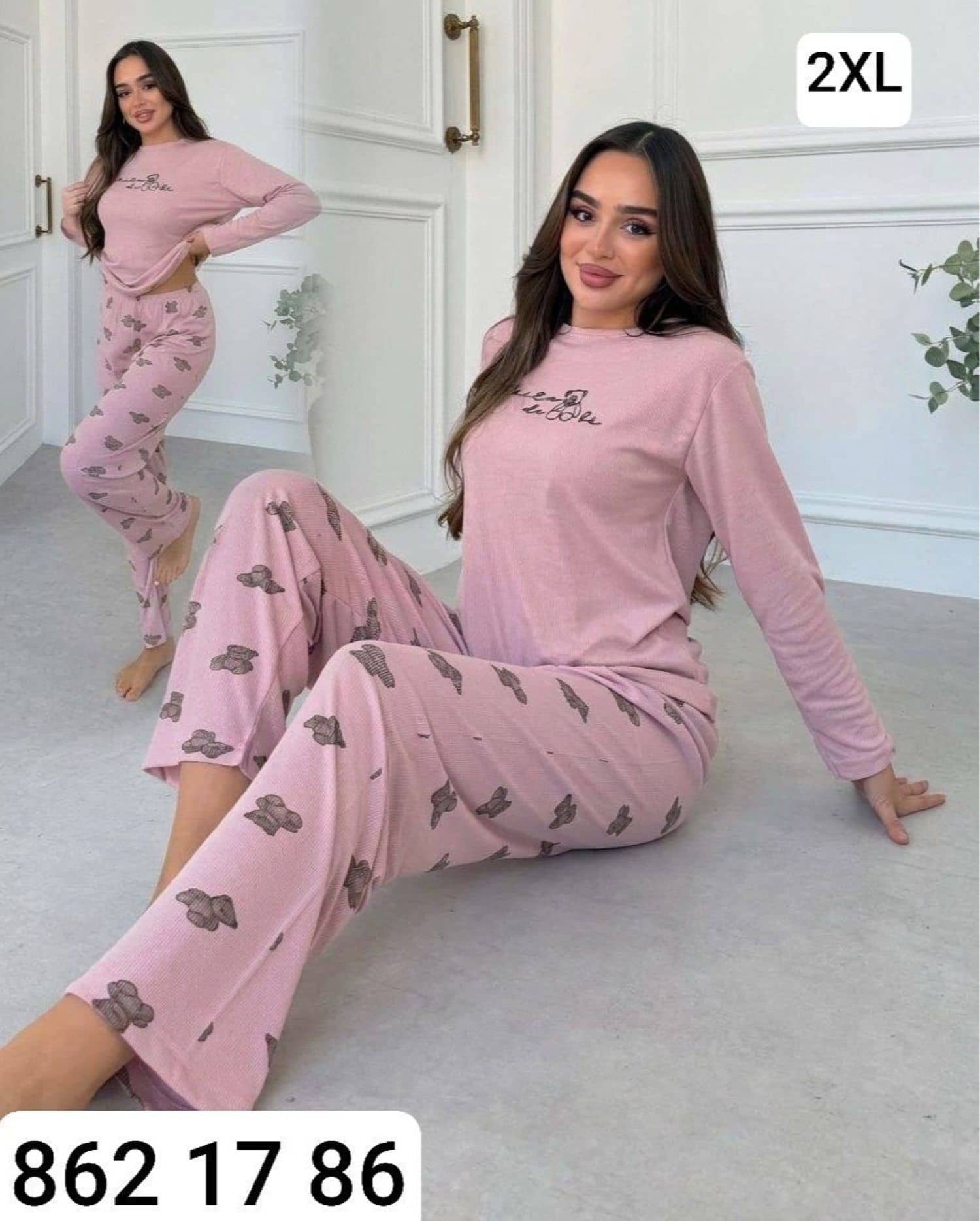 بيجامة كم محزز M-02000