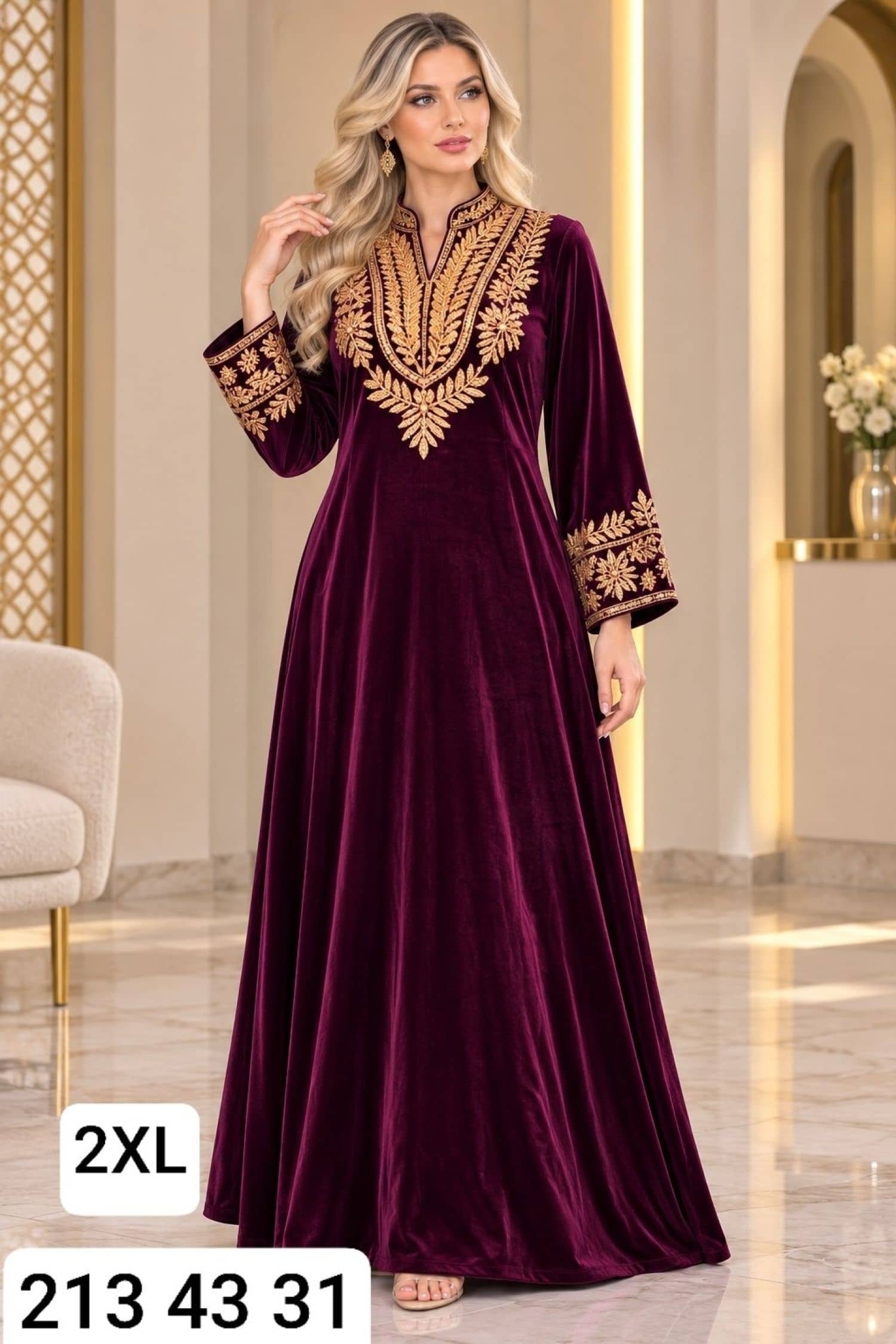 İşlemeli Kadife Kaftan