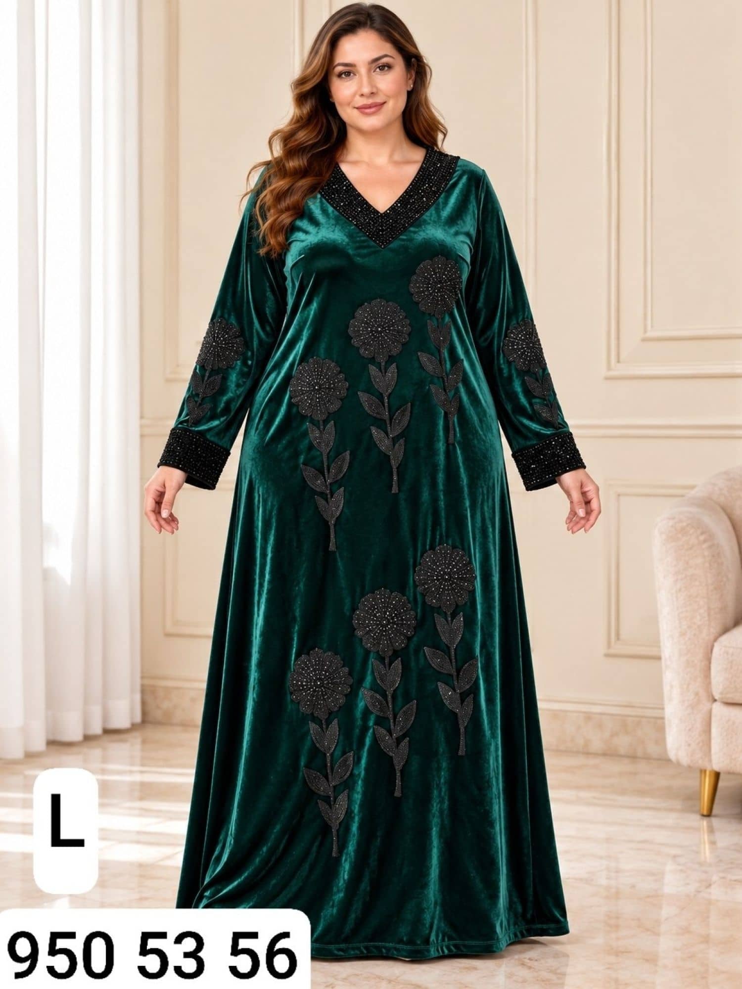 Embroidered Velvet Jalabiya