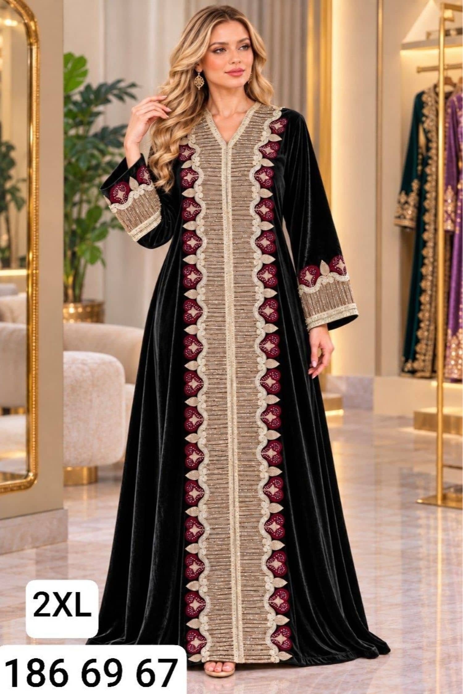 Embroidered Velvet Jalabiya